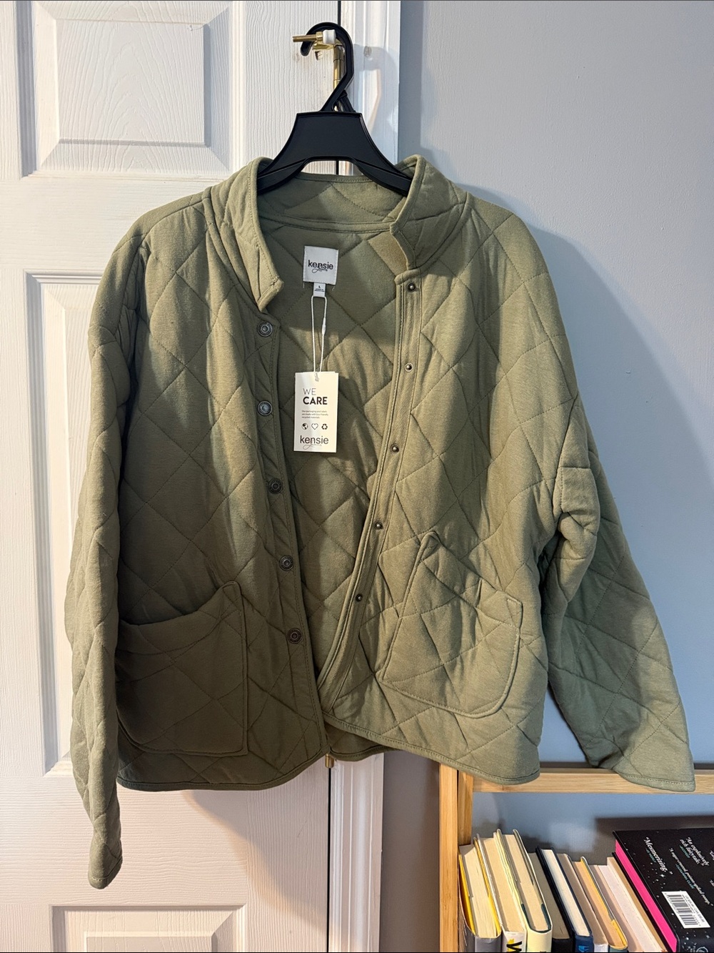 Kensie Quilted Utility Jacket in Olive Green